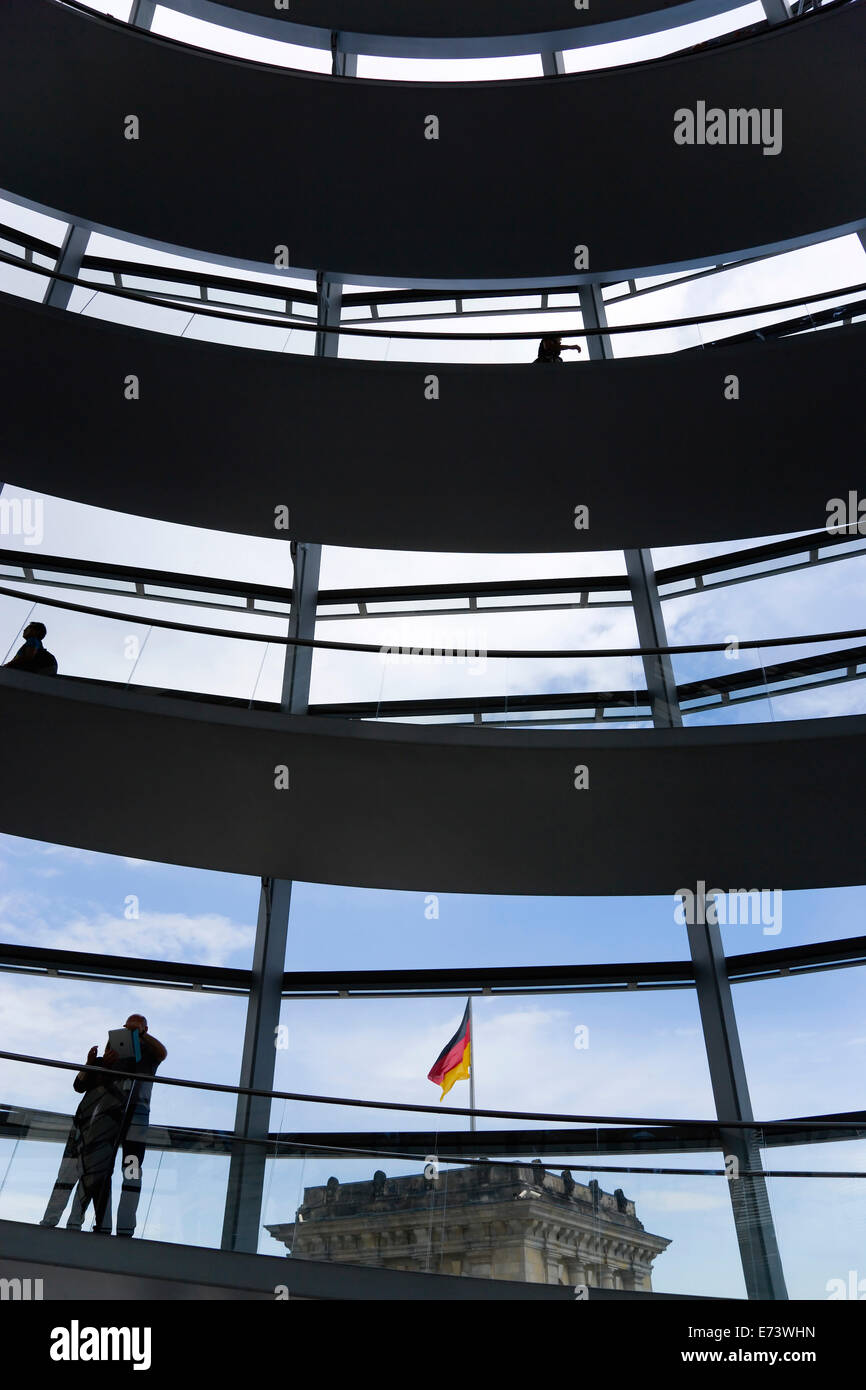 Germany Building Ramp Germany, Berlin, Mitte, silhouette of people on ramps of glass dome on ...