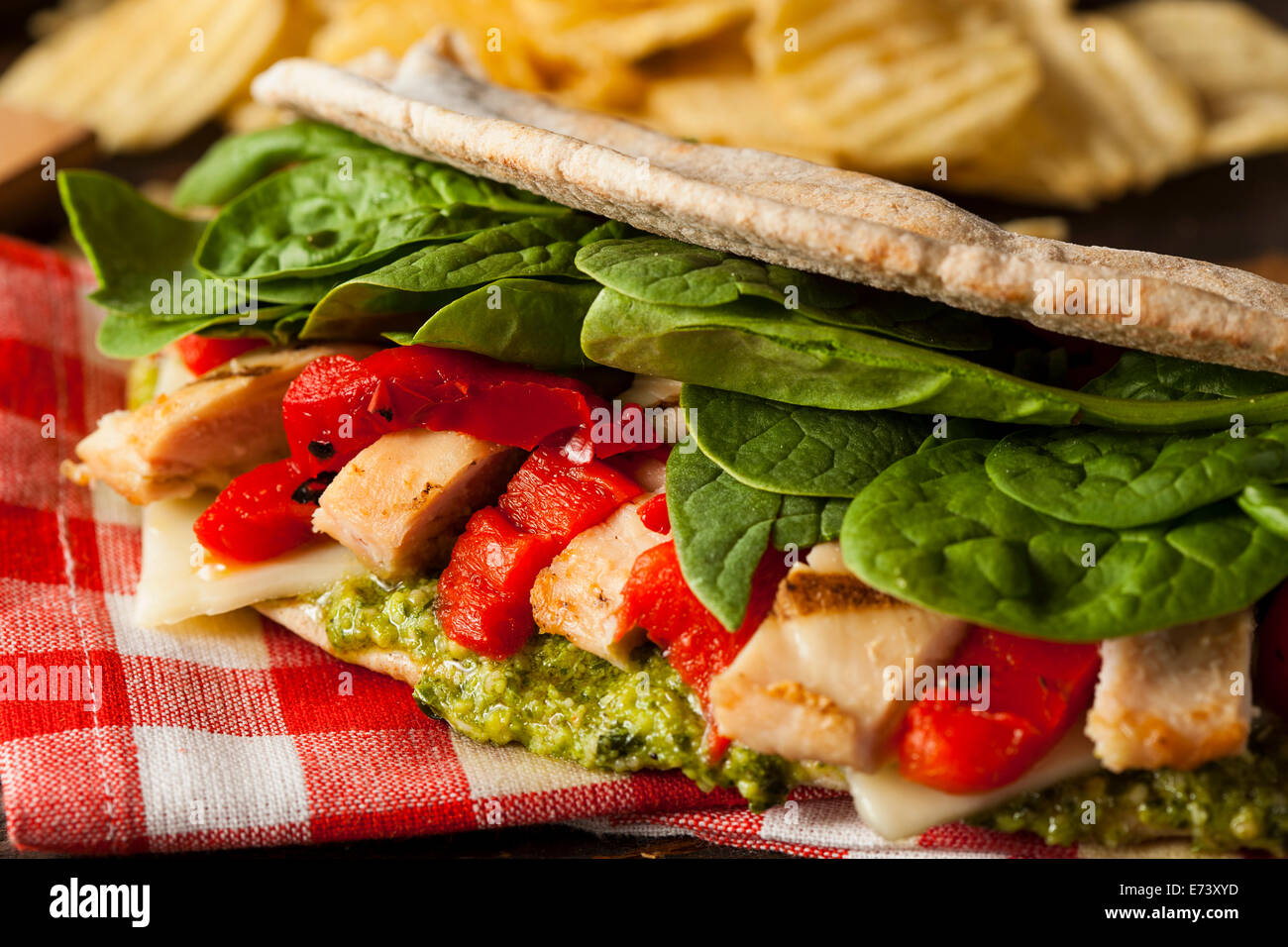 Roasted chicken and pesto panini hires stock photography and images