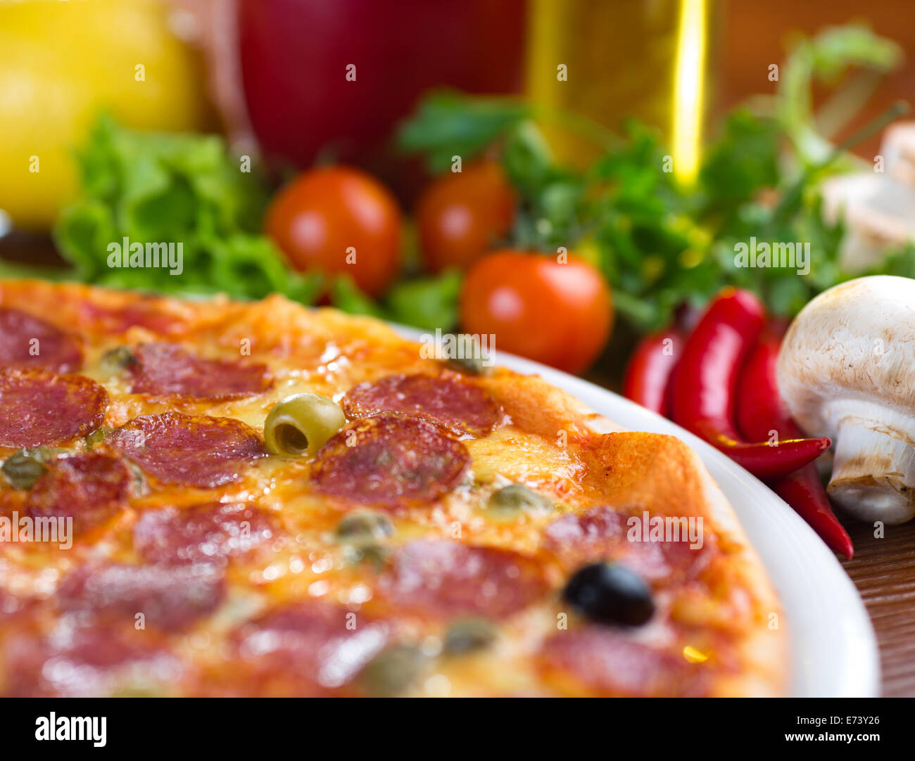 pizza with salami Stock Photo Alamy