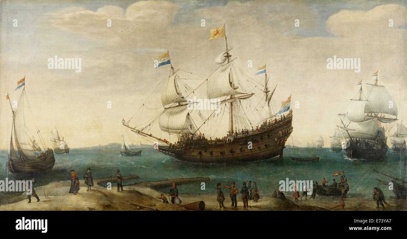 East India men off the coast - by Hendrik Cornelisz Vroom, 1600 - 1630 Stock Photo