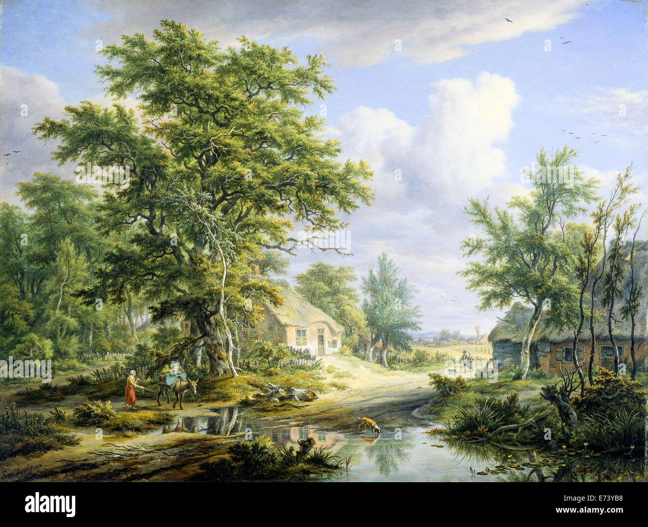 Farmshouses on the edge of a forest - by Egbert van Drielst, 1812 Stock Photo