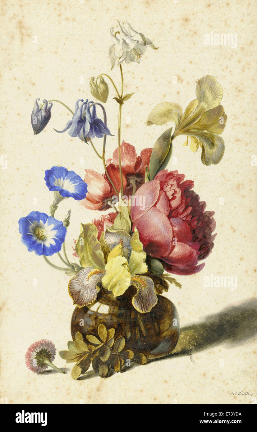 Flowers in bottle - by Dirck de Bray, 1674 Stock Photo