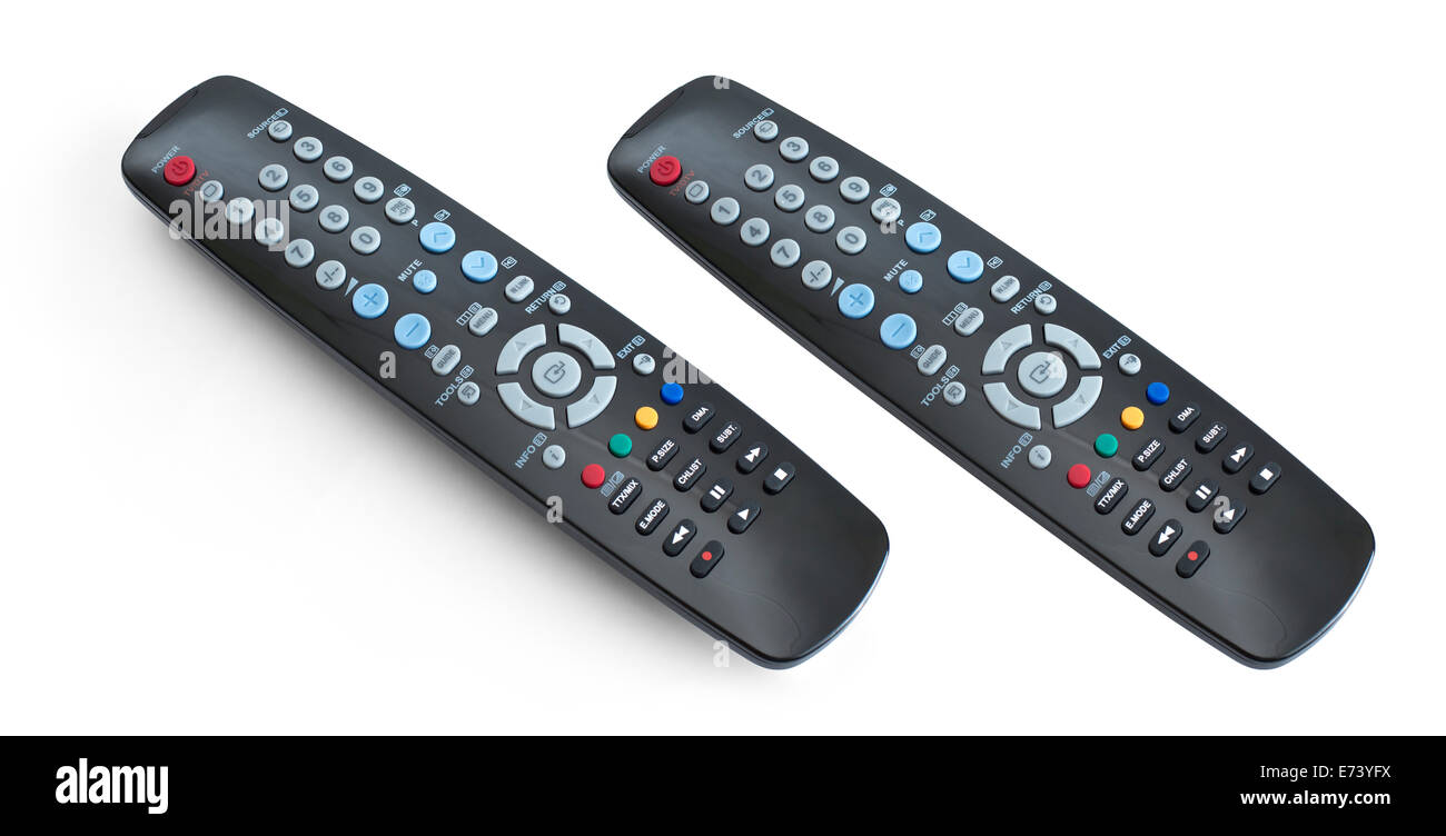 TV set remote control isolated on white with clipping path included. Whole in focus. Stock Photo