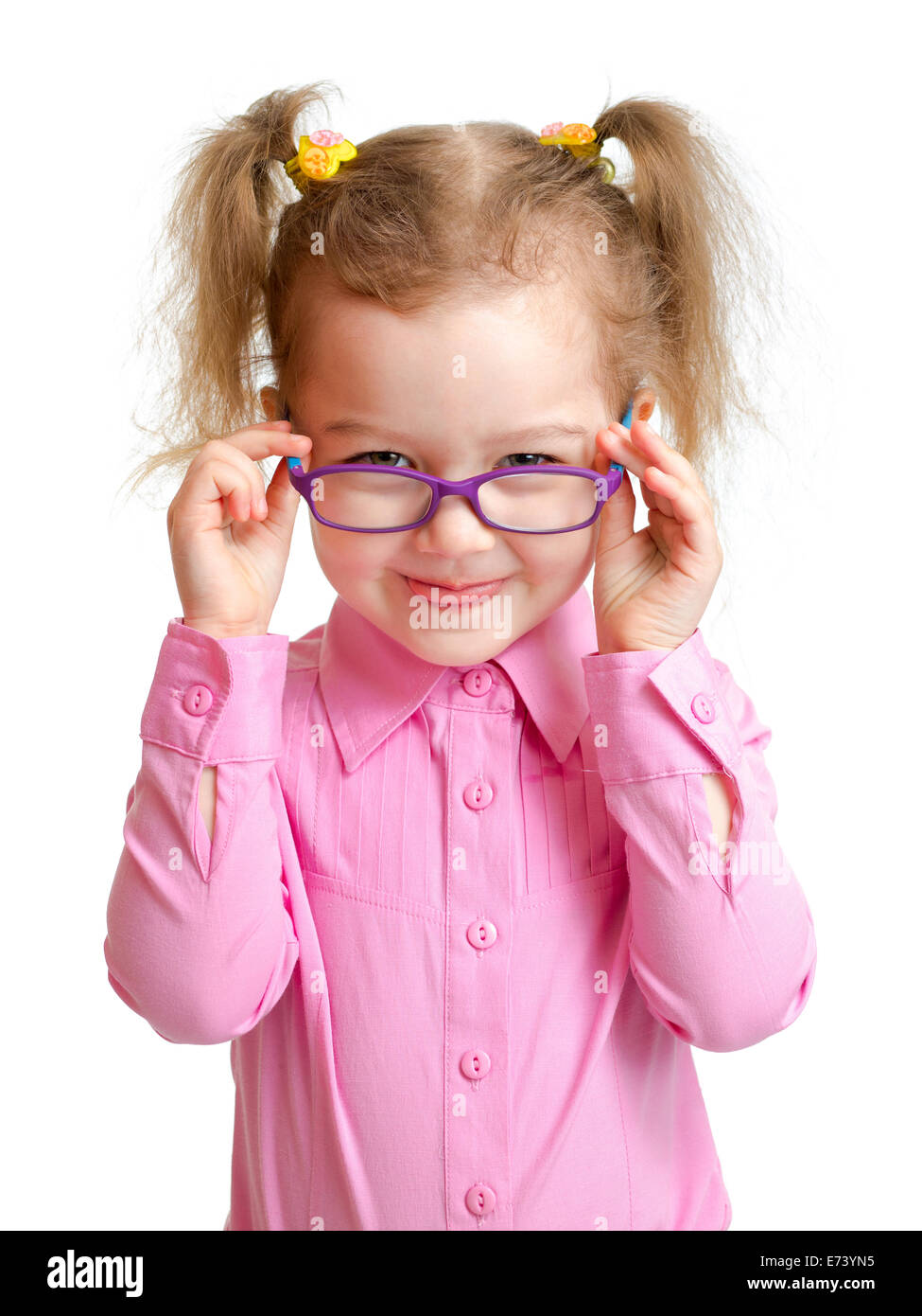 Funny girl in glasses isolated on white Stock Photo