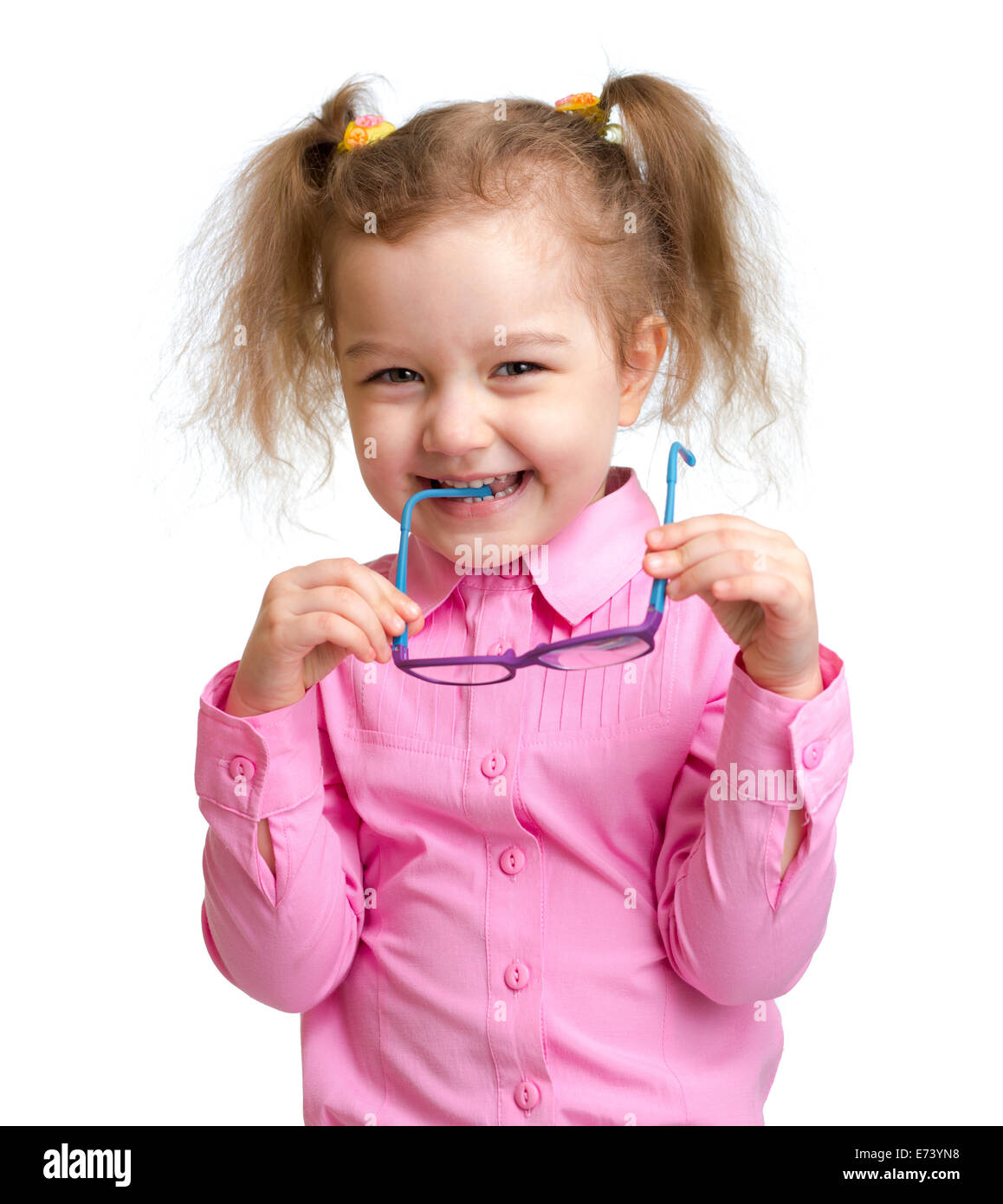 Adorable kid with glasses isolated on white Stock Photo