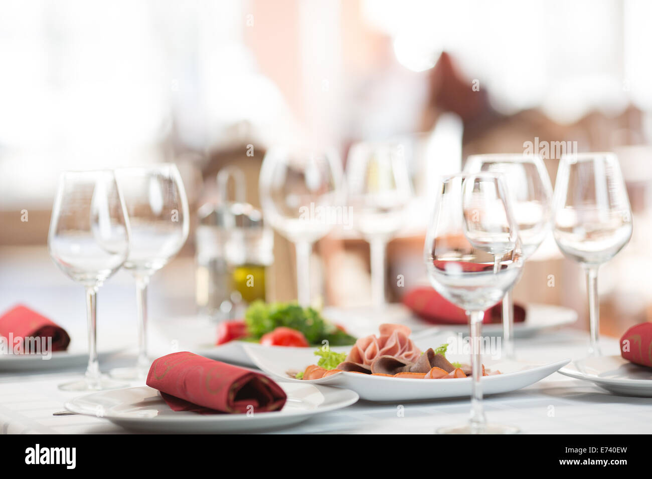 Banquet setting table in restaurant Stock Photo