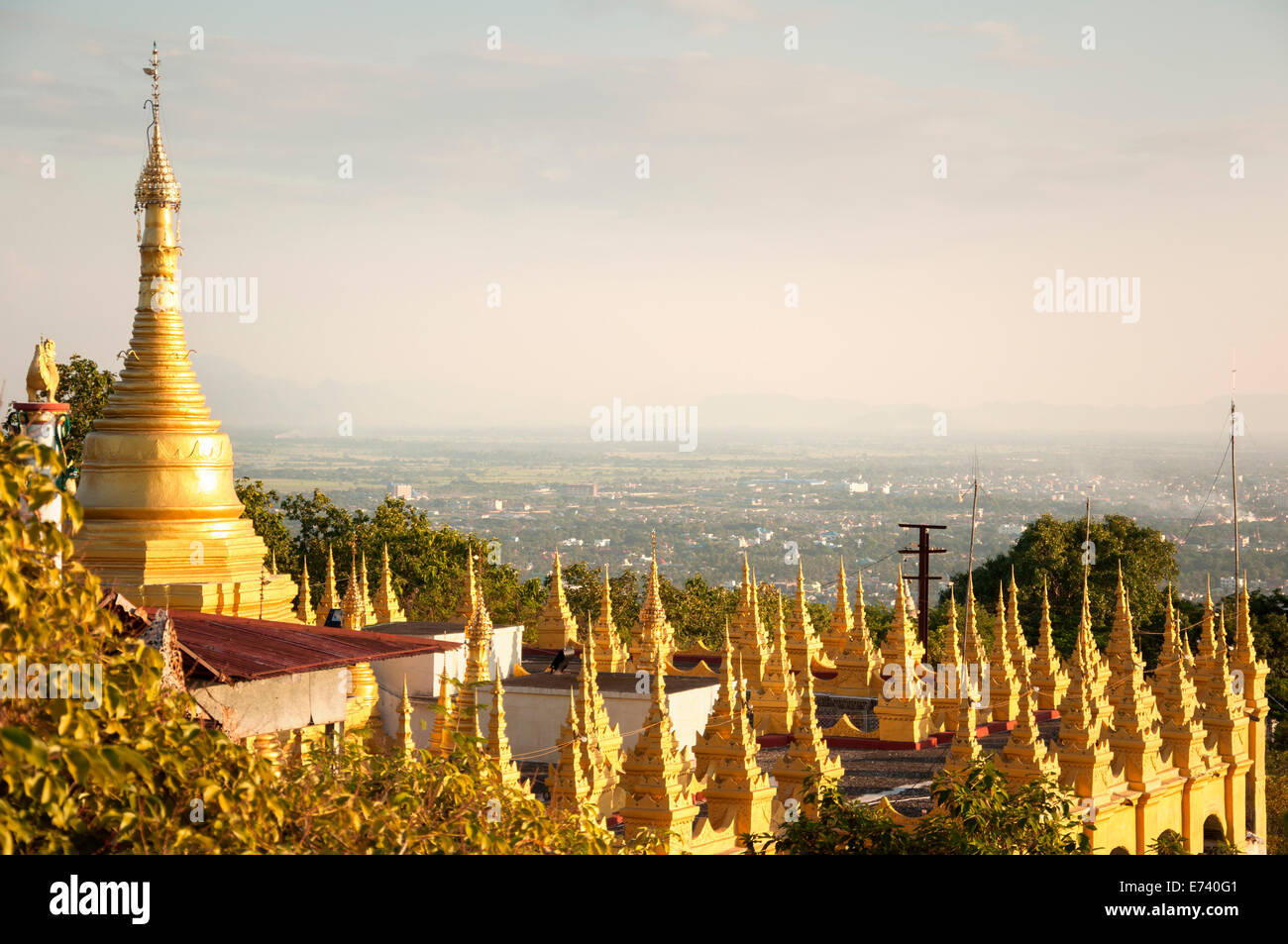 Burmese Stupas at the Mandalay Hillside Stock Photo