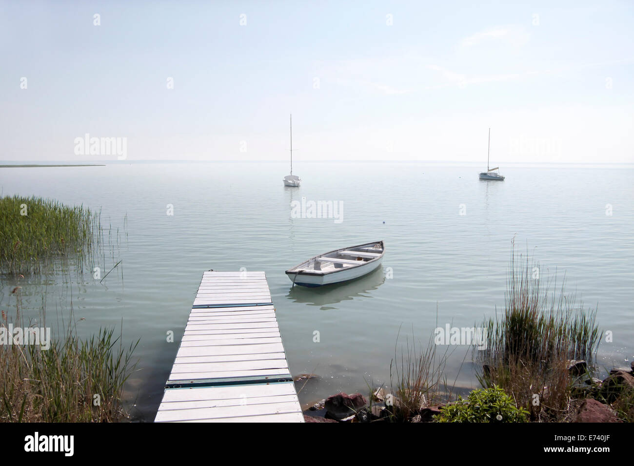 Pier at Lake Balaton in the village Alsooers, Hungary Stock Photo