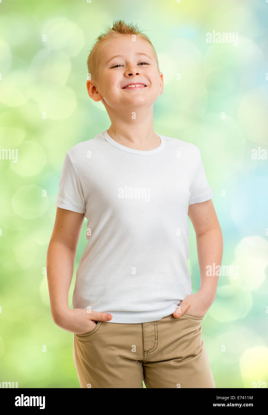 Handsome boy in white tshirt outdoor Stock Photo