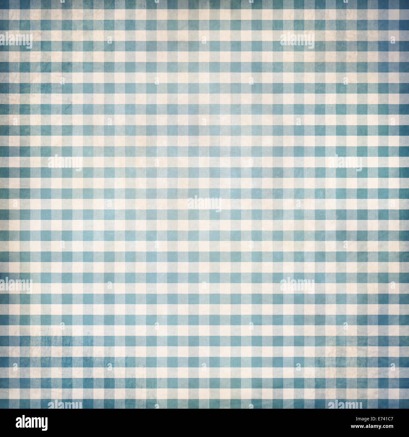 Blue grunge gingham picnic tablecloth background Stock Photo