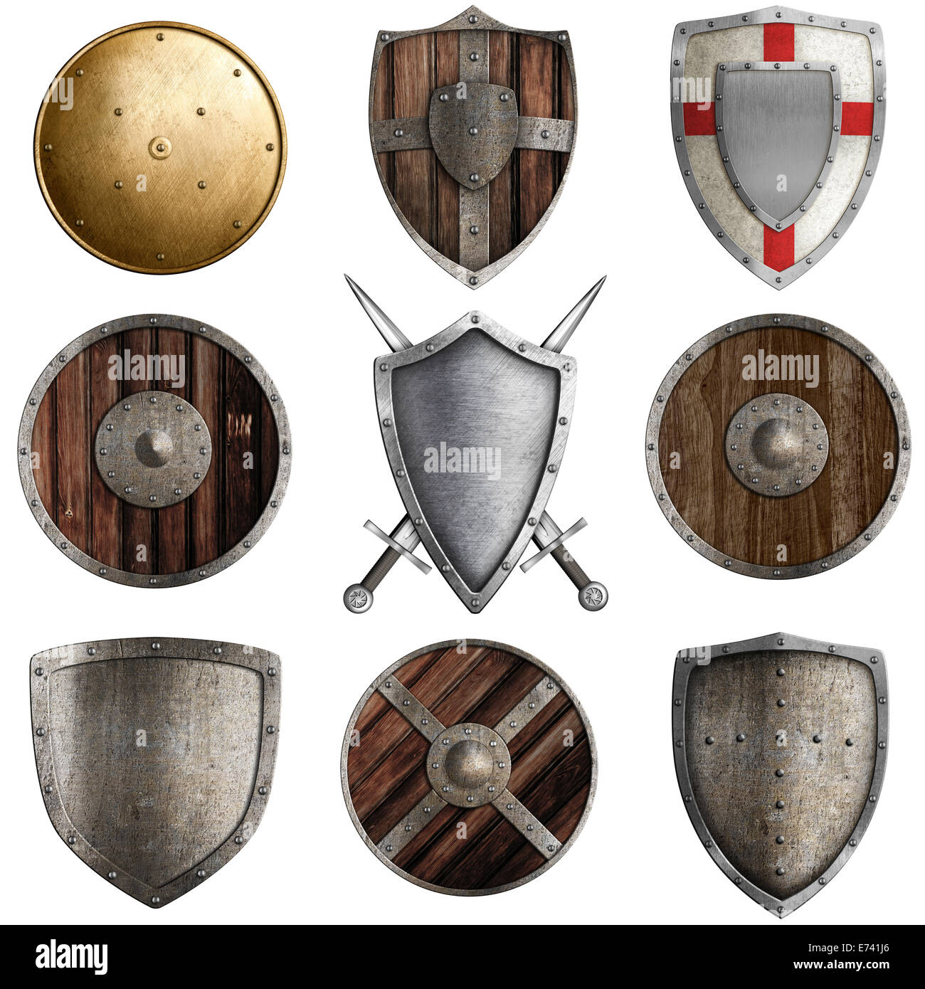medieval shields collection 3 isolated on white Stock Photo Alamy