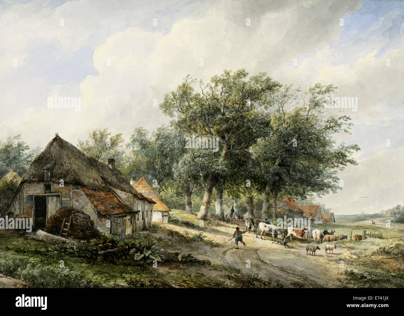 Landscape with farms and livestock - by Wijnand Nuijen, 1823 - 1839 Stock Photo