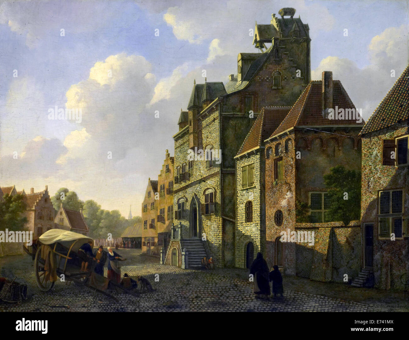 City Scene in Dordrecht, Johannes Schoenmakers, Johannes Christiaan Schotel, 1819 - 1821 Stock Photo