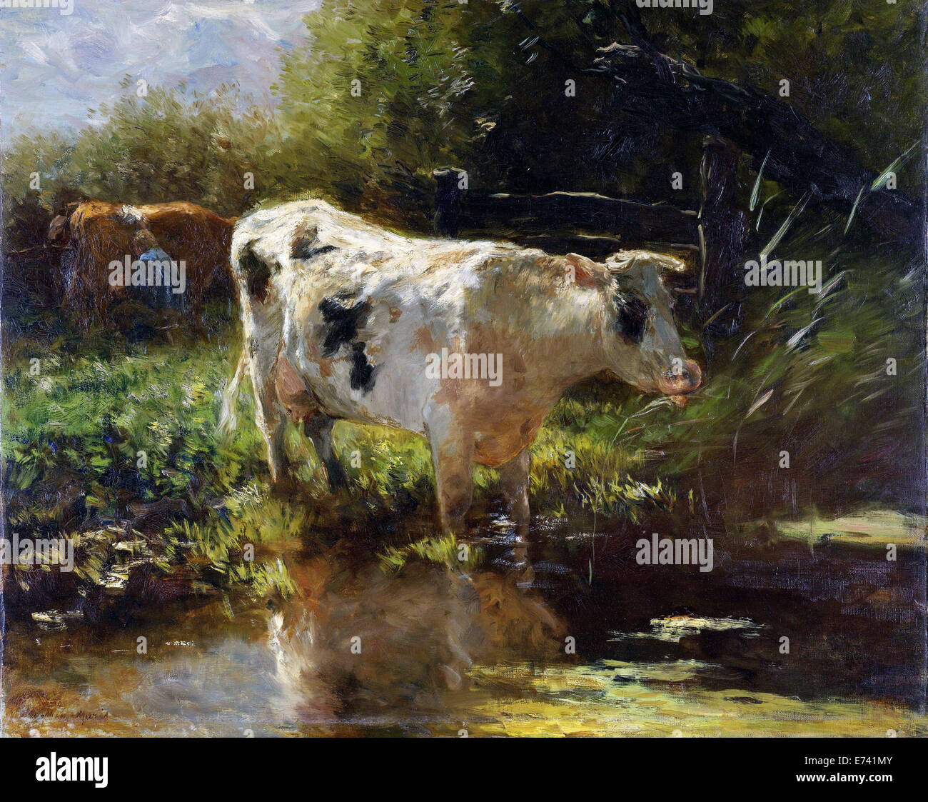 Cow beside a Ditch - by Willem Maris, 1885 - 1895 Stock Photo