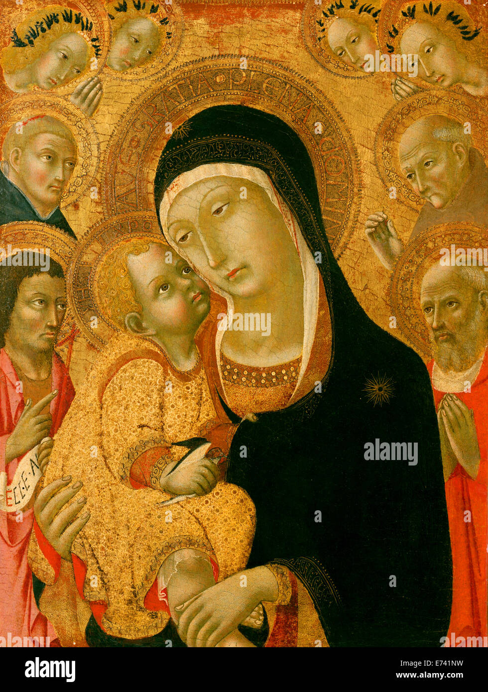Madonna and Child with Saints John the Baptist Jerome Peter Martyr and Bernardino and Four Angels - by Sano di Pietro, 1467 Stock Photo