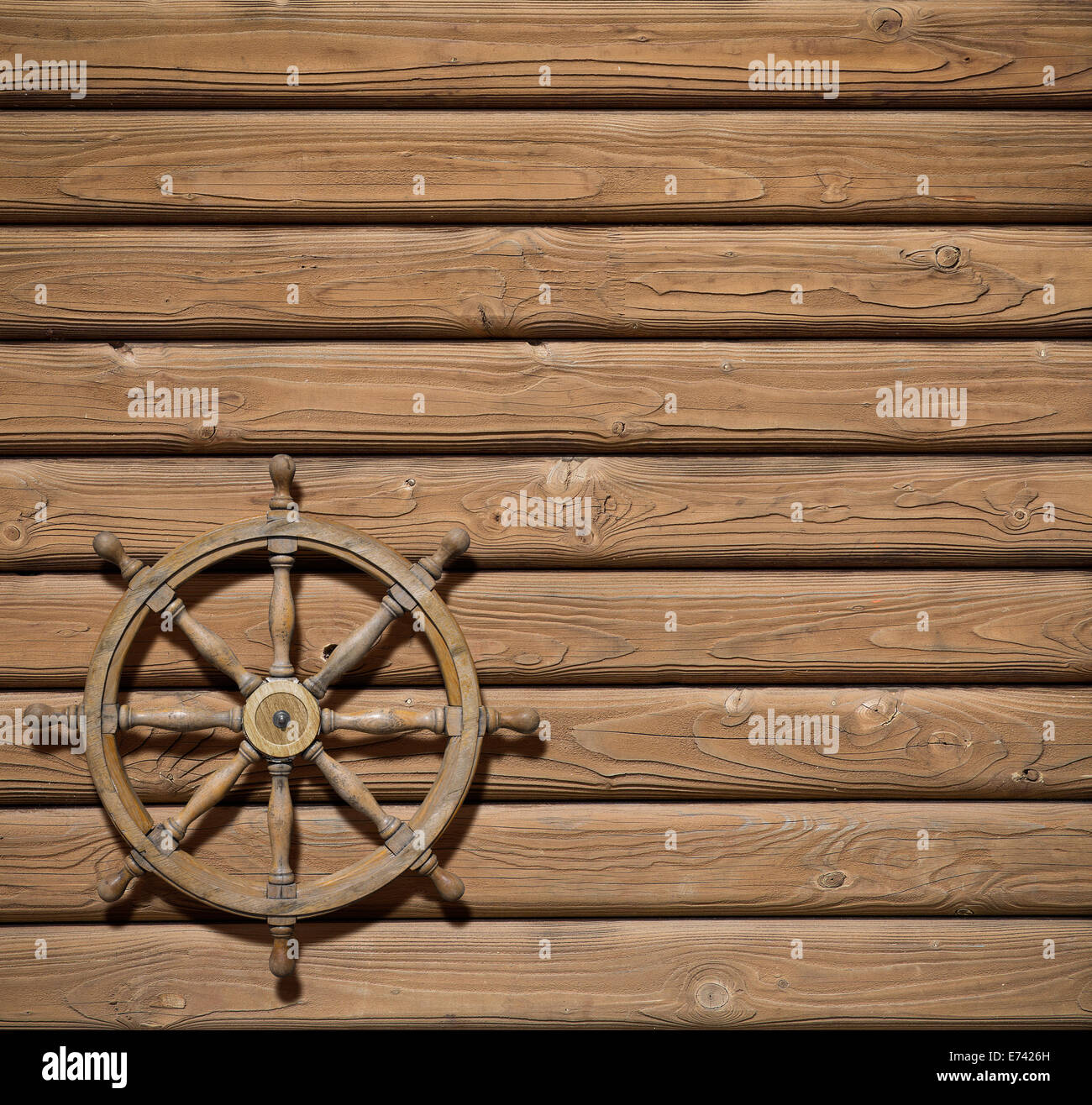 Steering wheel over wood background Stock Photo