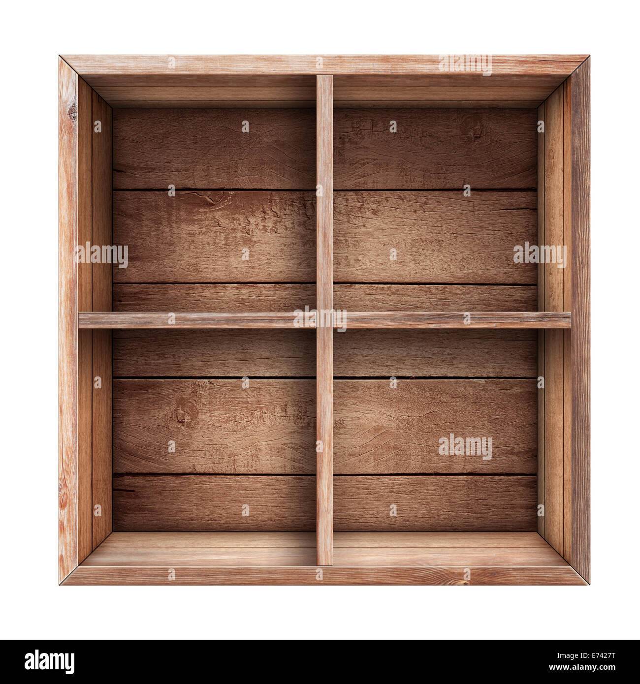 wooden box, shelf or crate isolated on white Stock Photo