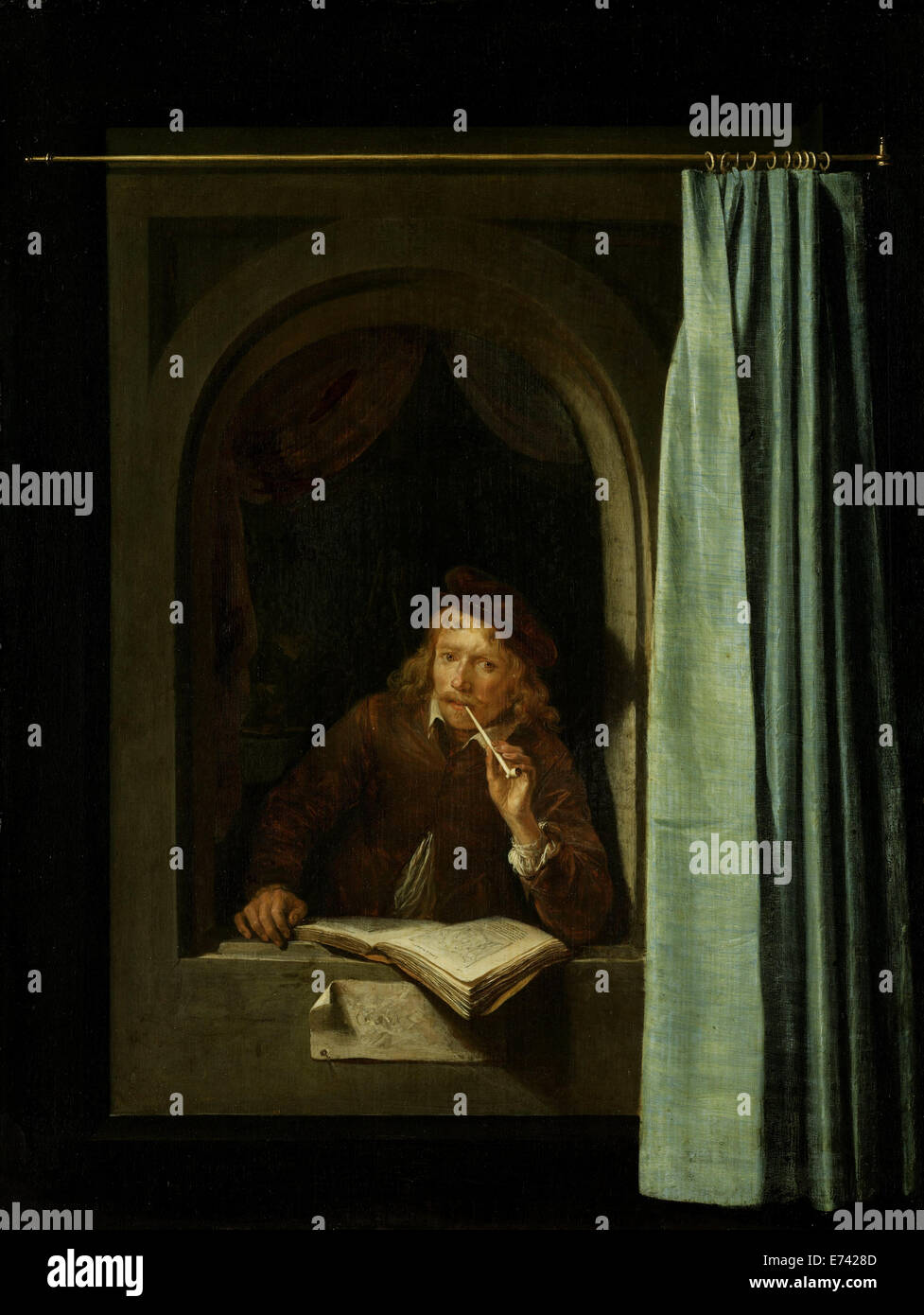 Man Smoking a Pipe - by Gerard Dou, 1650 Stock Photo