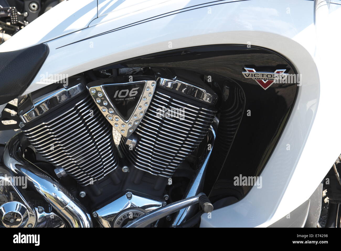 victory motorcycle and close up of its engine, shot taken in sydney australia Stock Photo
