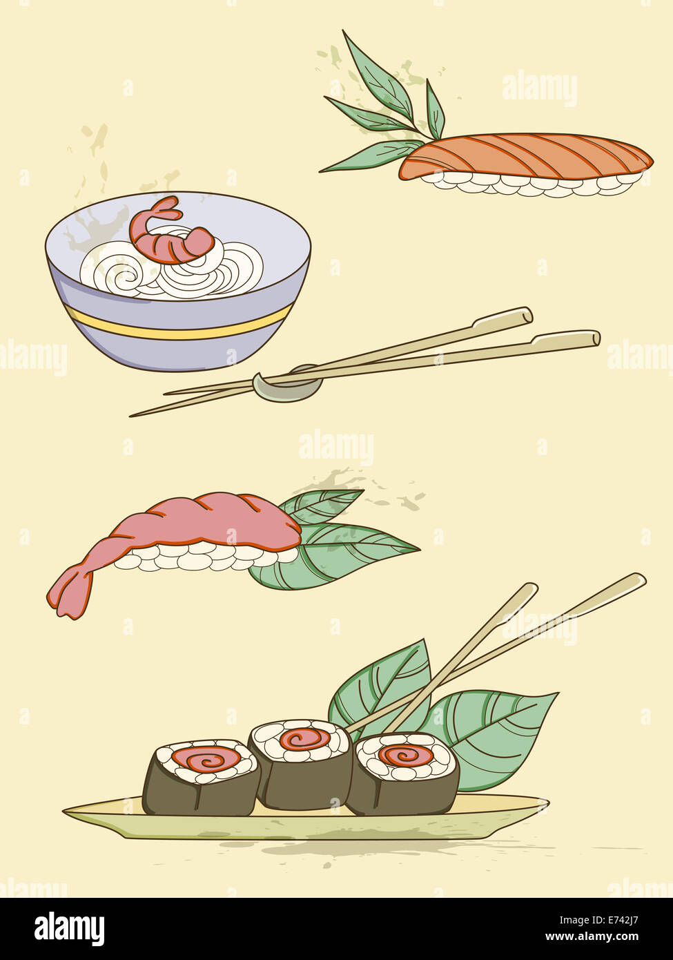 set of hand drawn seafood icons Stock Photo - Alamy