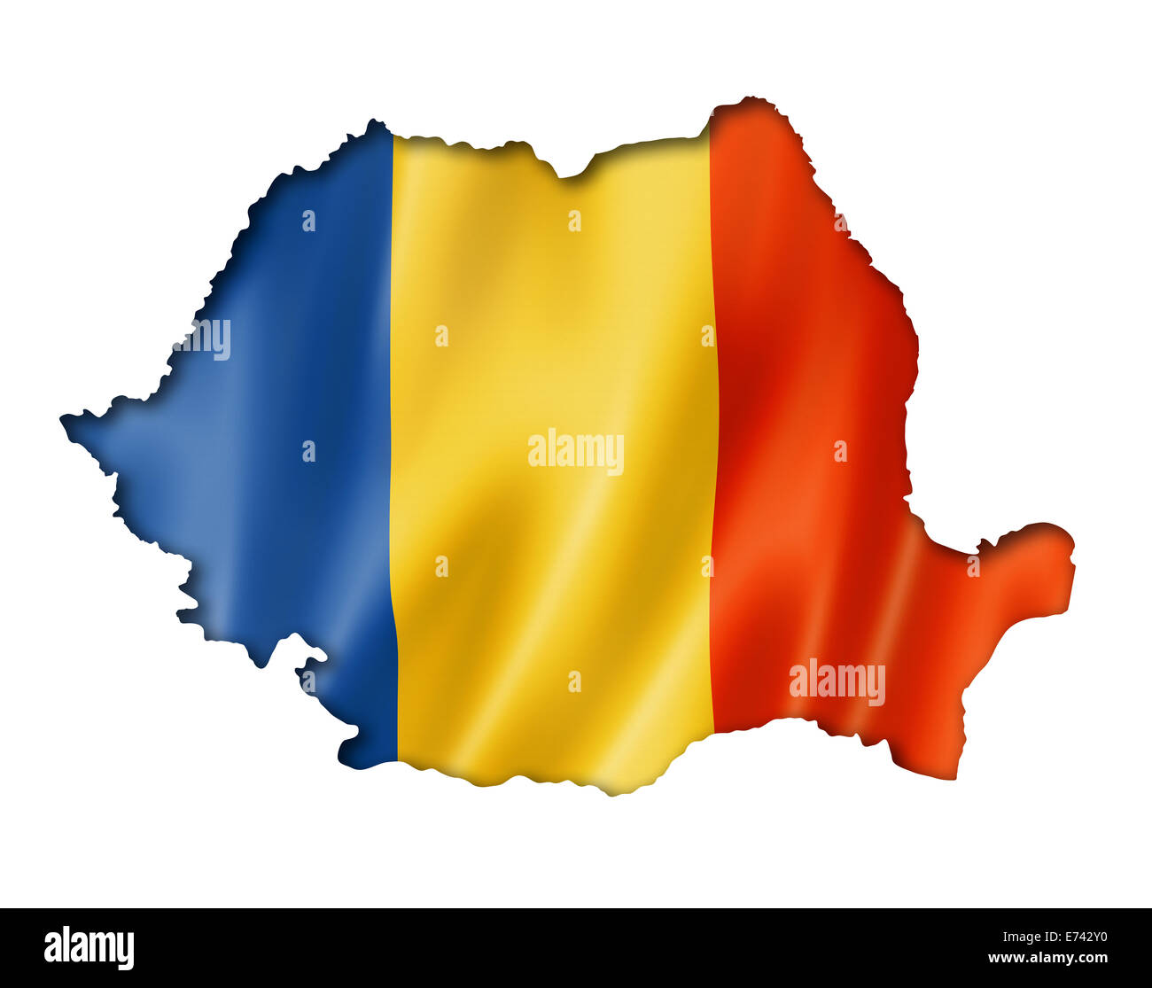 Romania flag map, three dimensional render, isolated on white Stock Photo