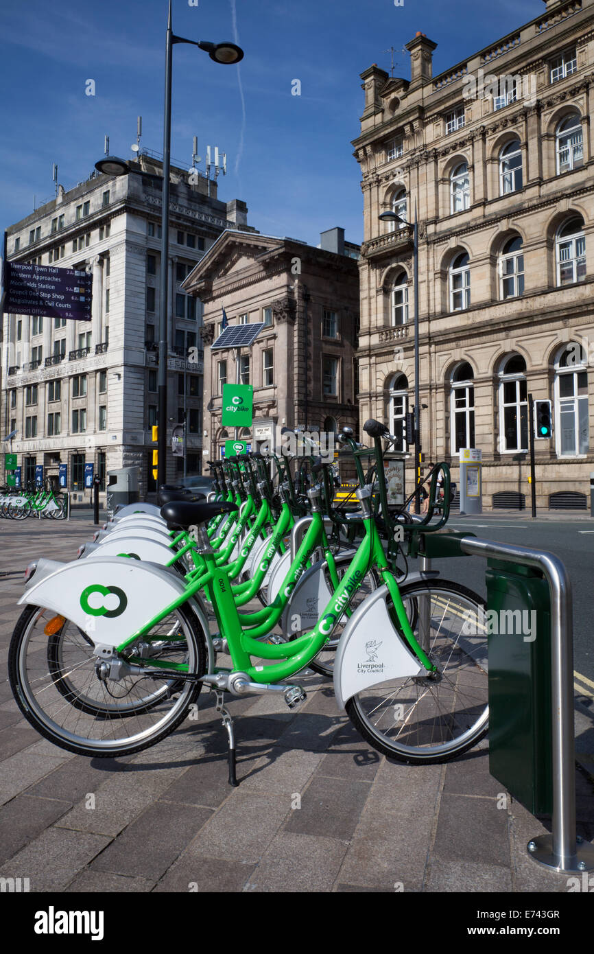 Liverpool City Council bike hire scheme in operation in Derby Square