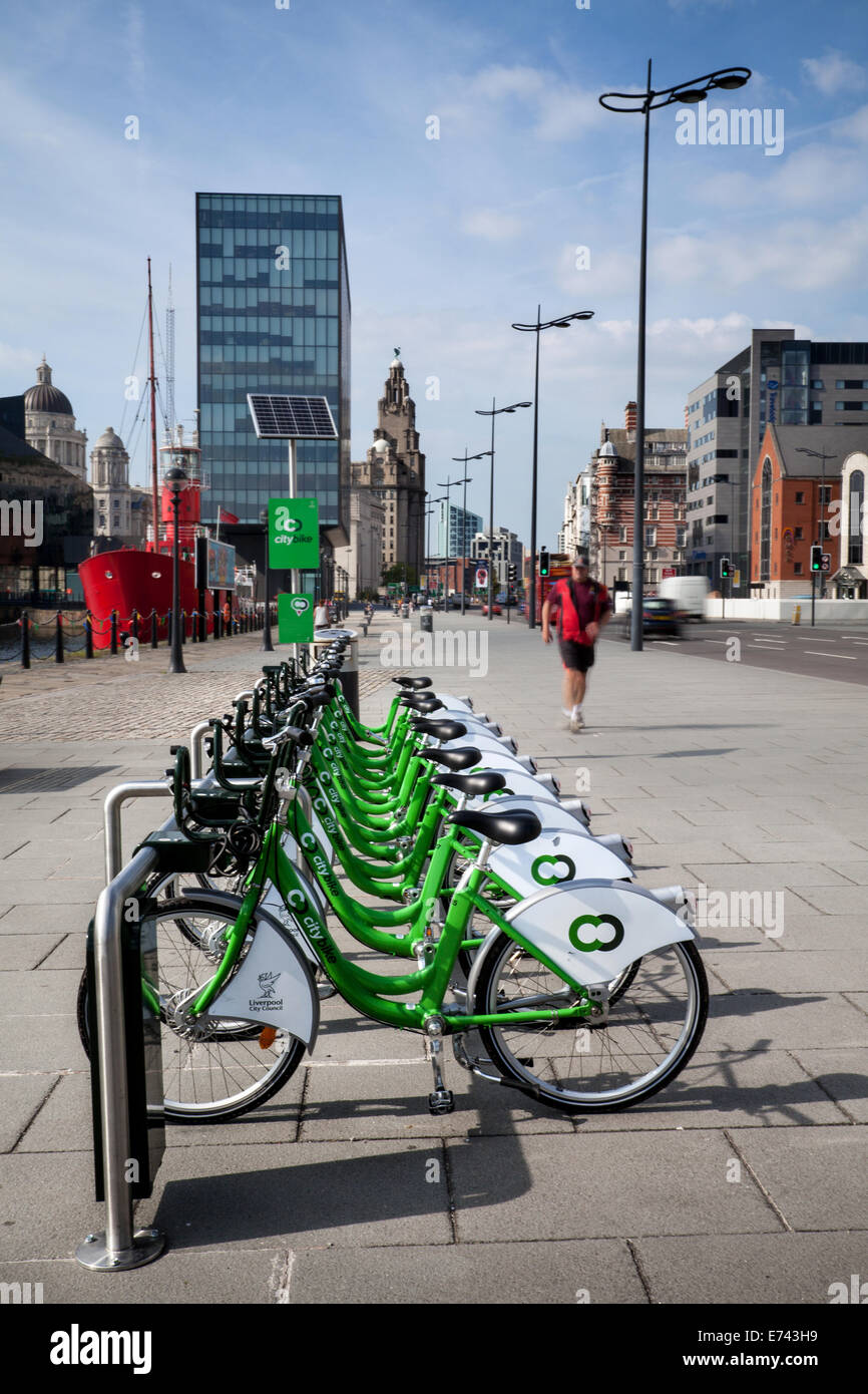Liverpool City Council bike hire scheme in operation at Pier Head