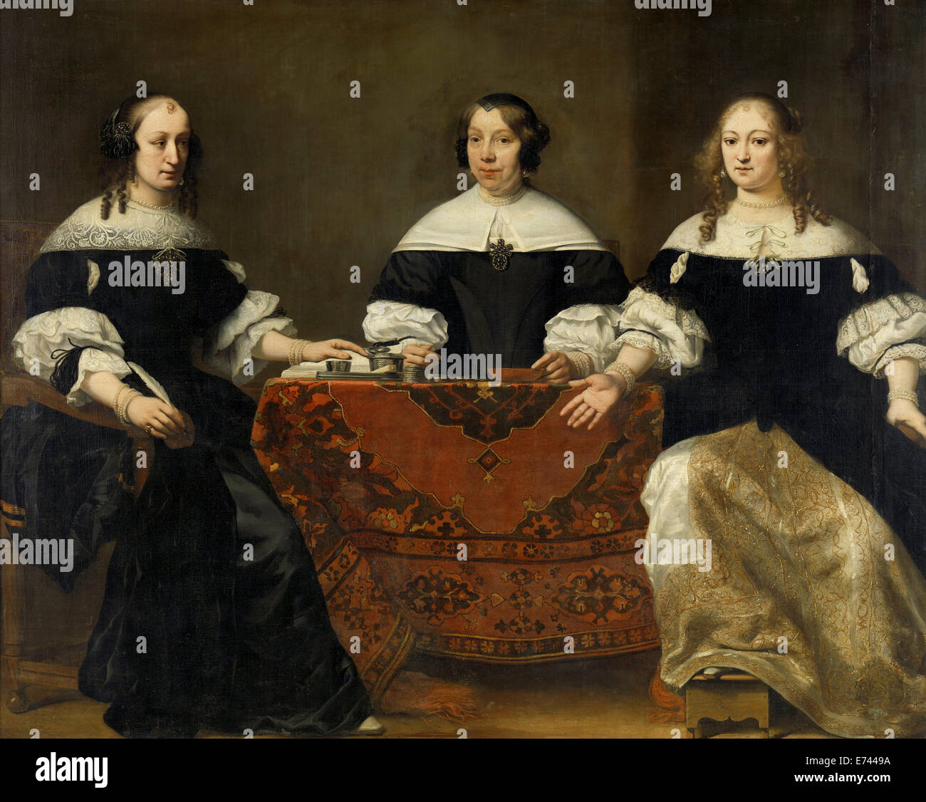Portrait of the Three Regentesses of the Leprozenhuis, Amsterdam - by Ferdinand Bol, 1668 Stock Photo