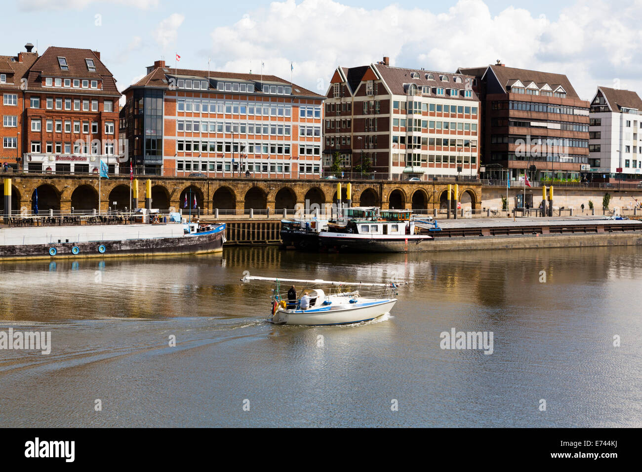Yacht on the River Wesser at Bremen Stock Photo