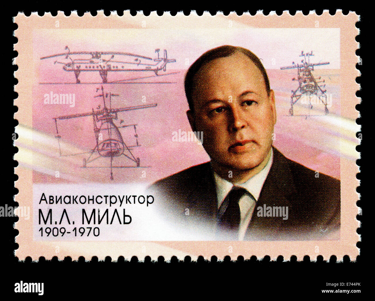 Russia stamp depicting Mikhail Mil, Soviet aerospace engineer Stock Photo