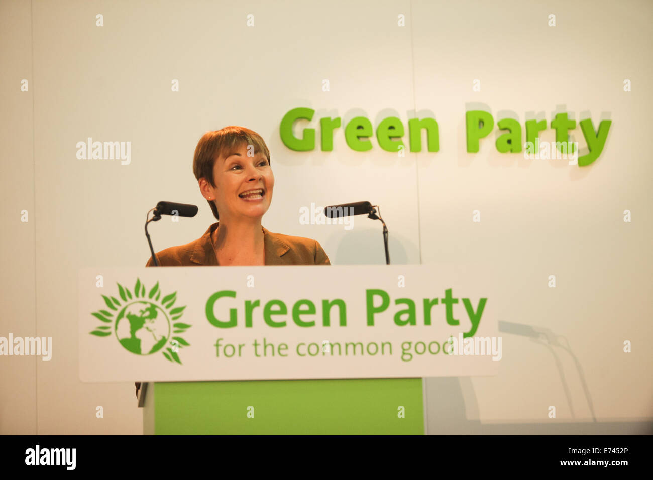Caroline Lucas MP, of the Green Party at the party's national conference, Birmingham 2014 Stock Photo
