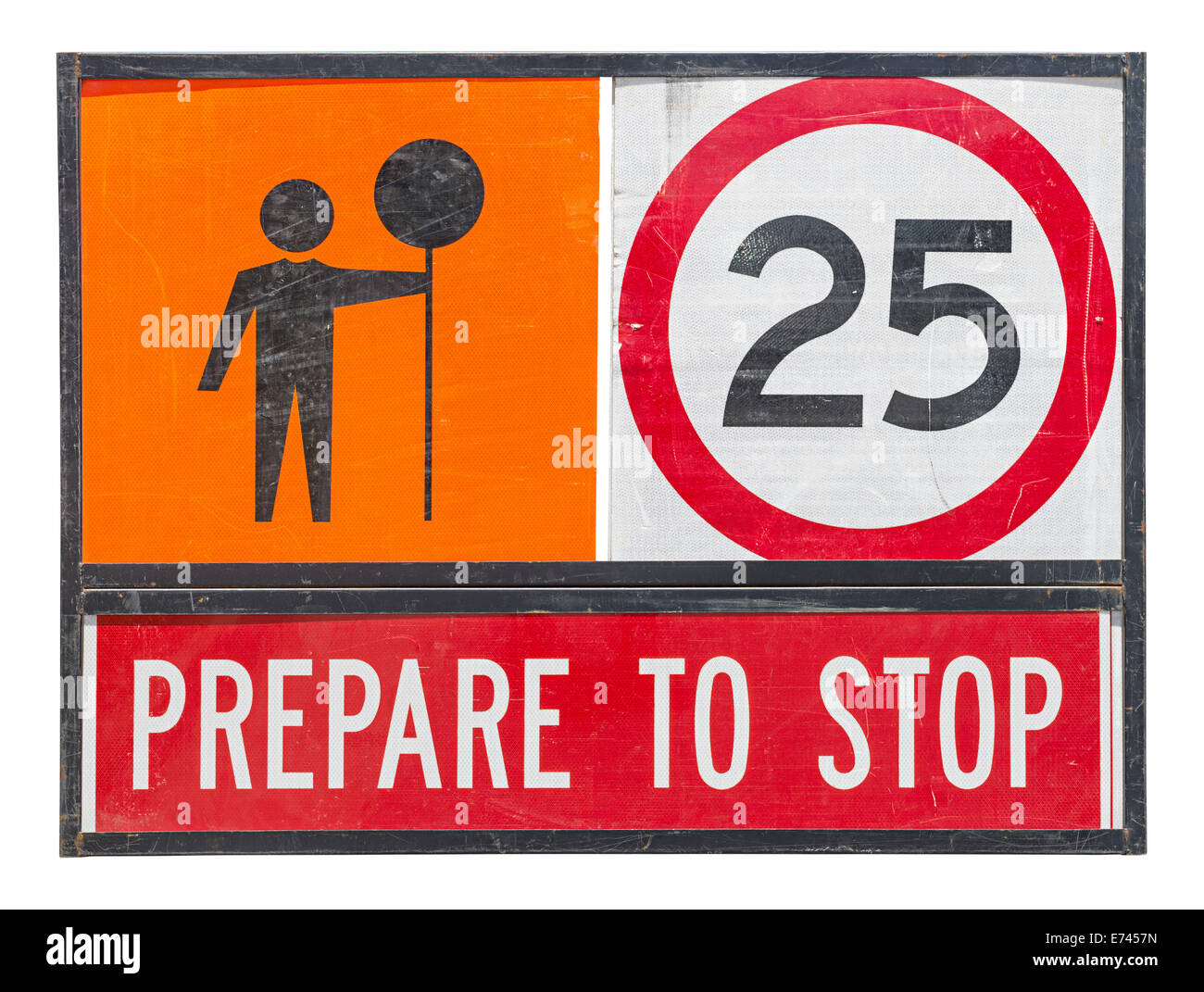 old prepare to stop traffic sign on white background Stock Photo