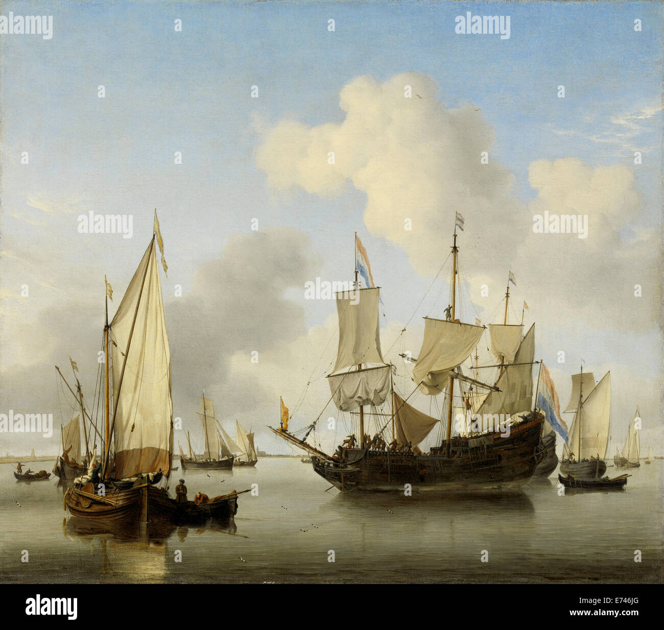 Ships anchor off the coast - by Willem van de Velde, 1660 Stock Photo