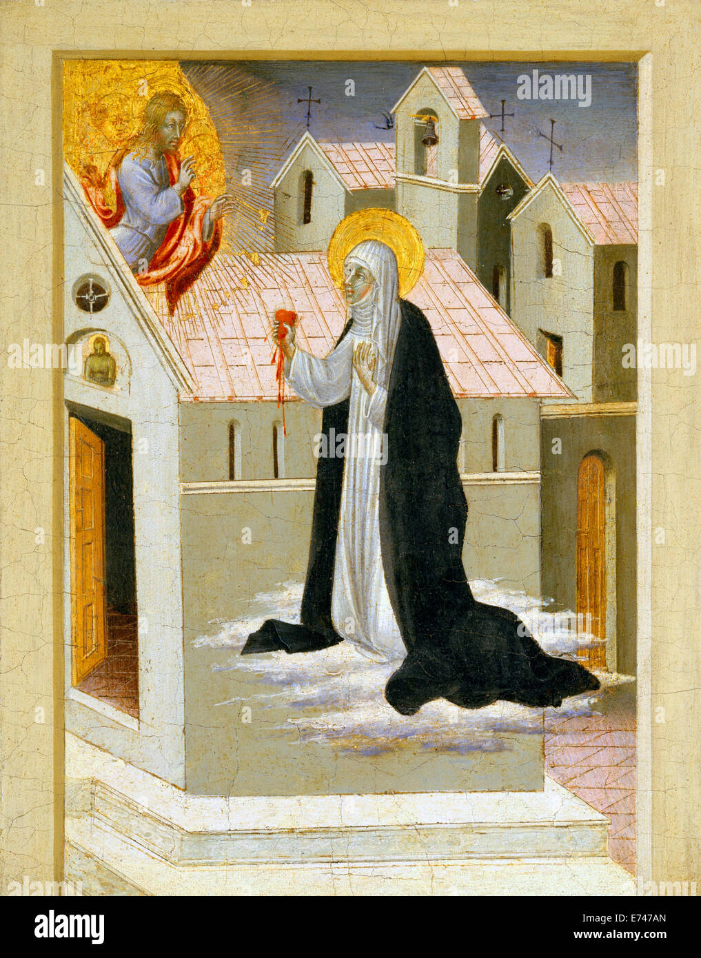 St. Catherine of Siena Exchanging Her Heart with Christ - by Giovanni di Paolo, 1400's Stock Photo