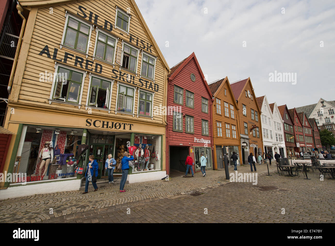 Historic buildings in the old Bryggen harbor, Bergen, Norway Stock Photo