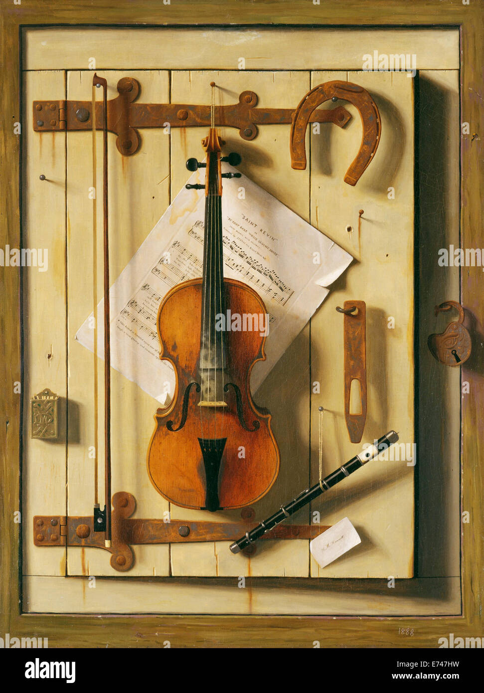 Still Life Violin and Music - by William Michael Harnett, 1888 Stock Photo