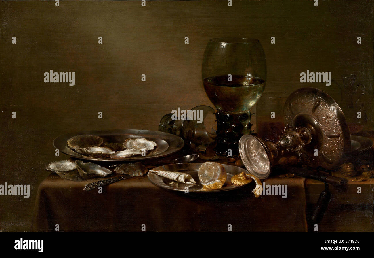 Still Life with Oysters, a Silver Tazza, and Glassware - by Willem Claesz Heda, 1635 Stock Photo
