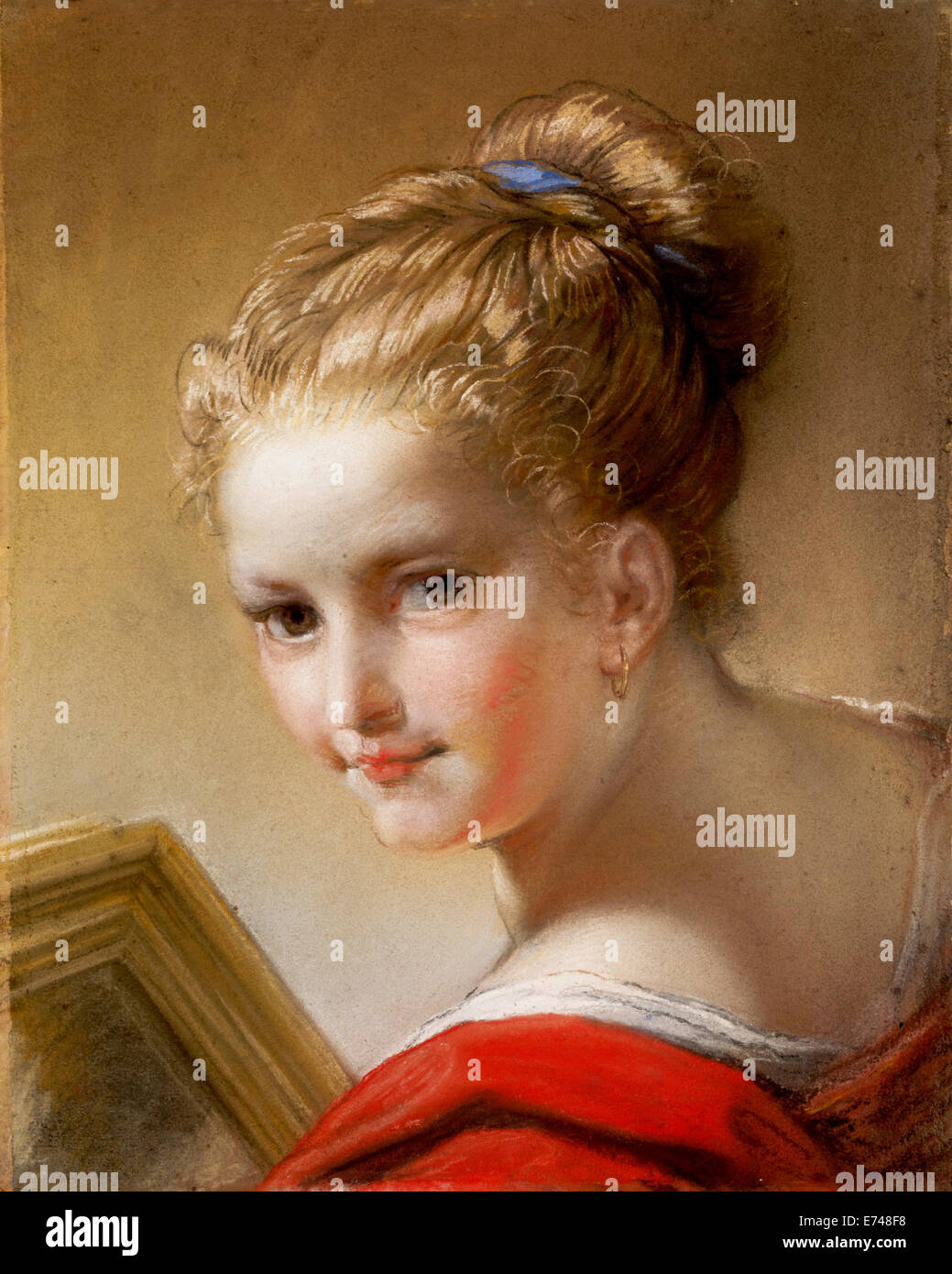 Study of a Girl in Red - by Benedetto Luti, 1717 Stock Photo