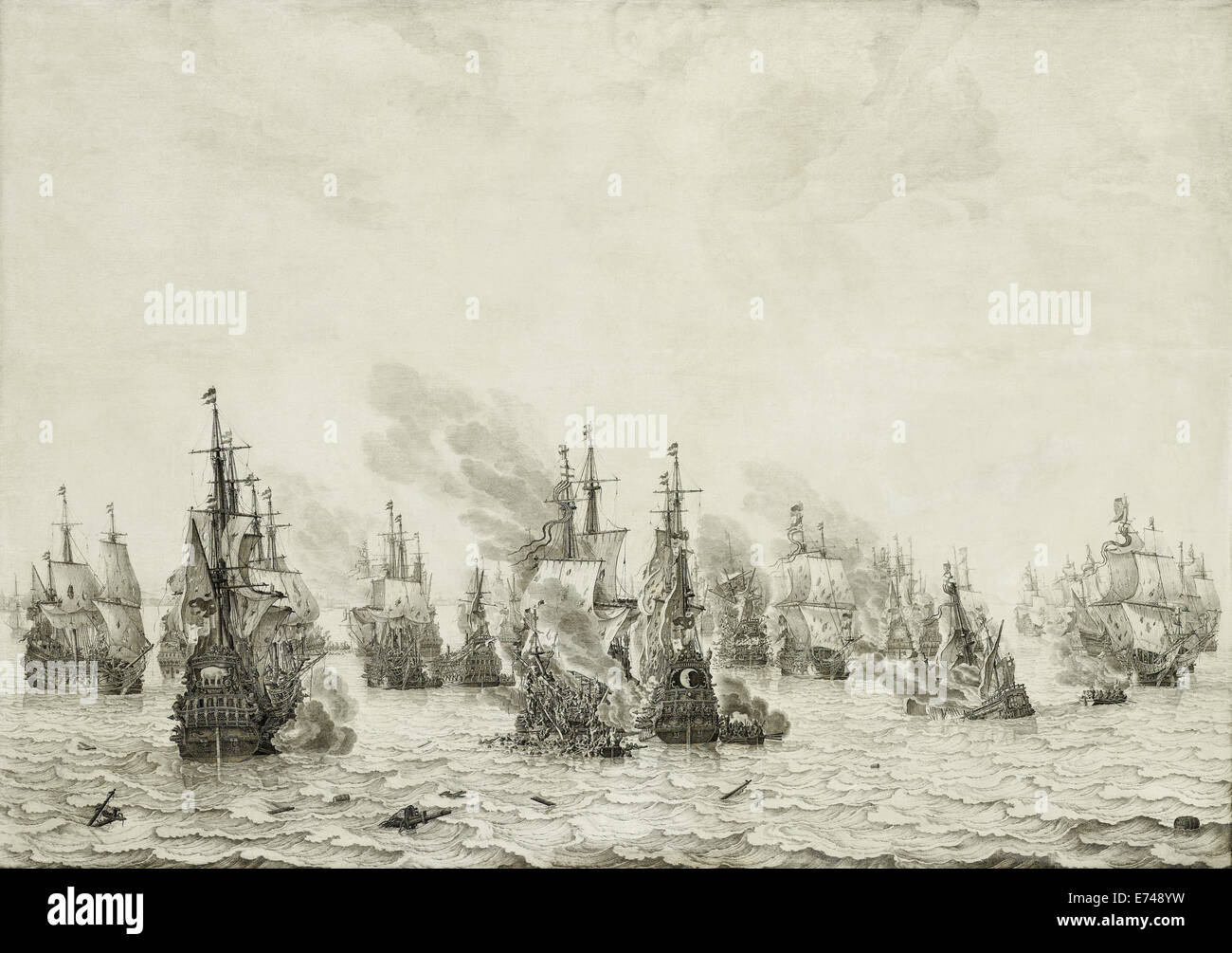 The Battle of Livorno - by Willem van de Velde, 1659 - 1699 Stock Photo