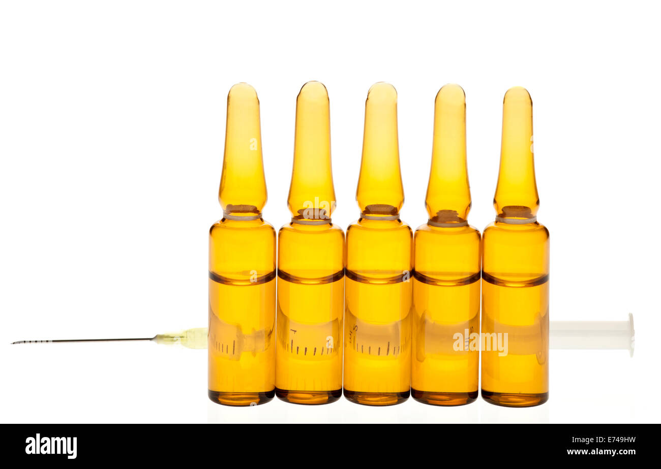 Ampoules and Syringe on a white background Stock Photo