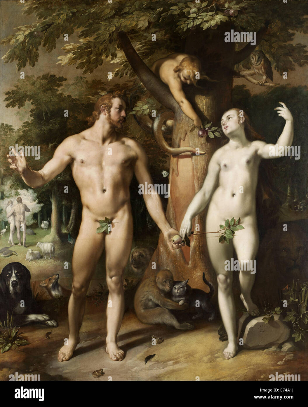 The Fall of Man - by Cornelis Cornelisz van Haarlem, 1592 Stock Photo