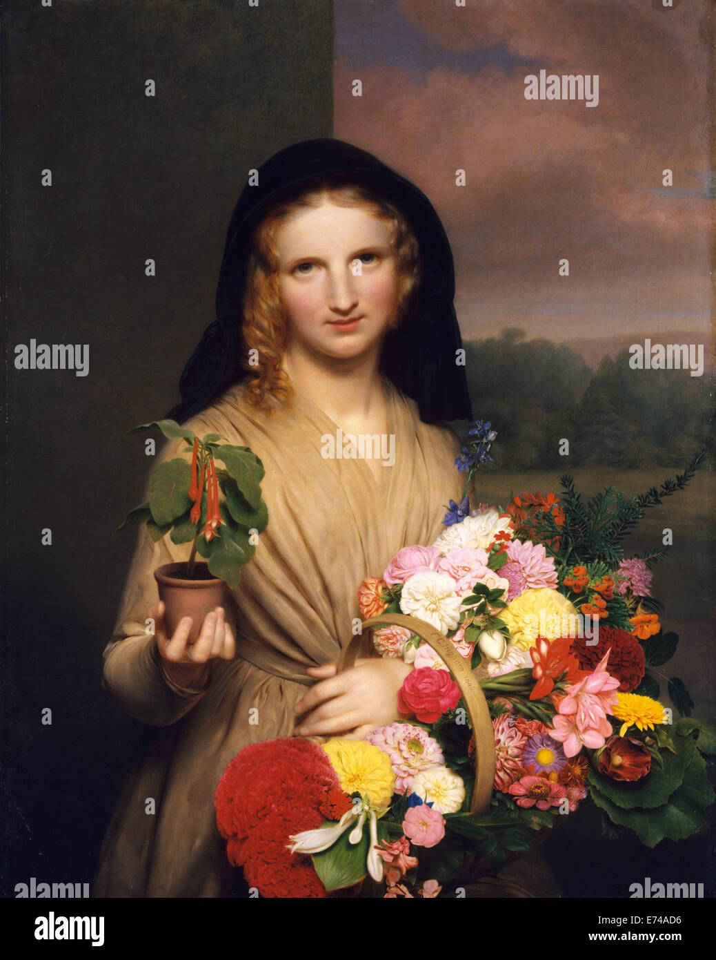 The Flower Girl - by Charles Cromwell Ingham, 1846 Stock Photo