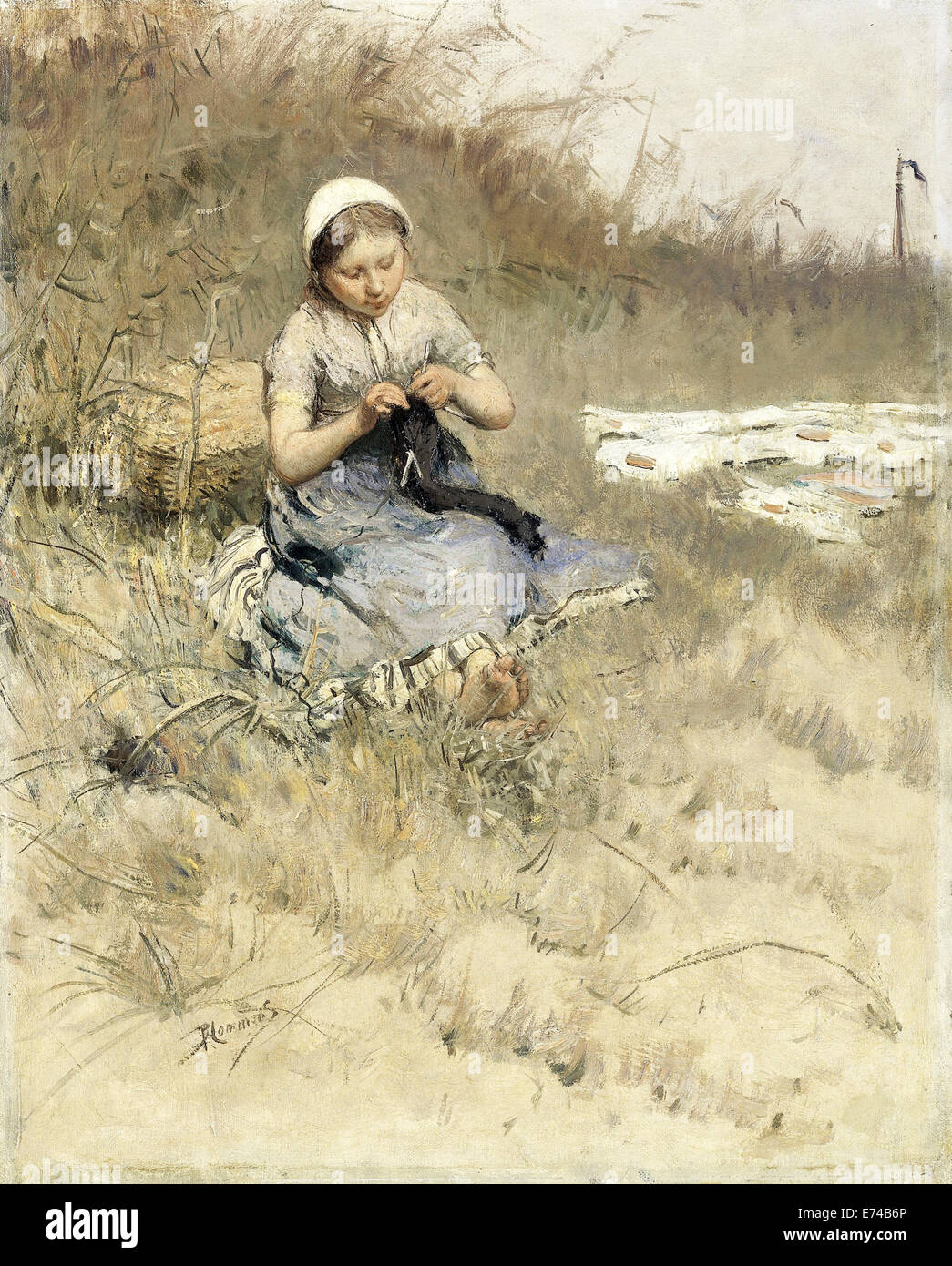 The Little Knitter - by Bernardus Johannes Blommers, 1885 - 1886 Stock Photo