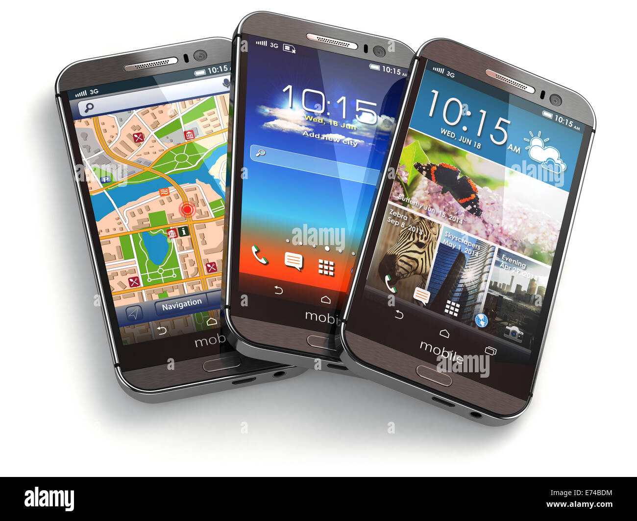Mobile phones on white isolated background. 3d Stock Photo - Alamy