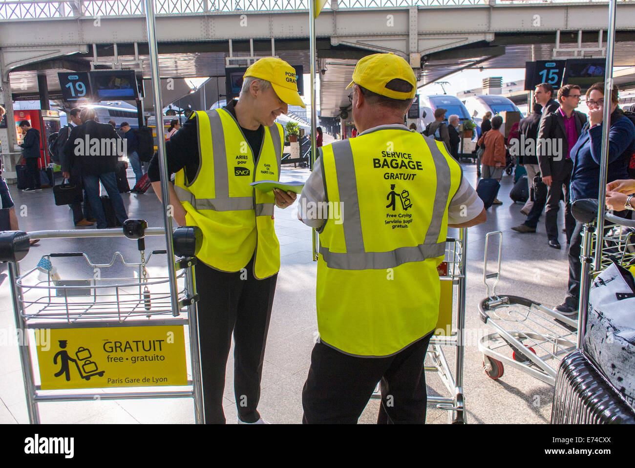 Paris, France, Free Baggage Handlers with Logos on Safety Vests, inside