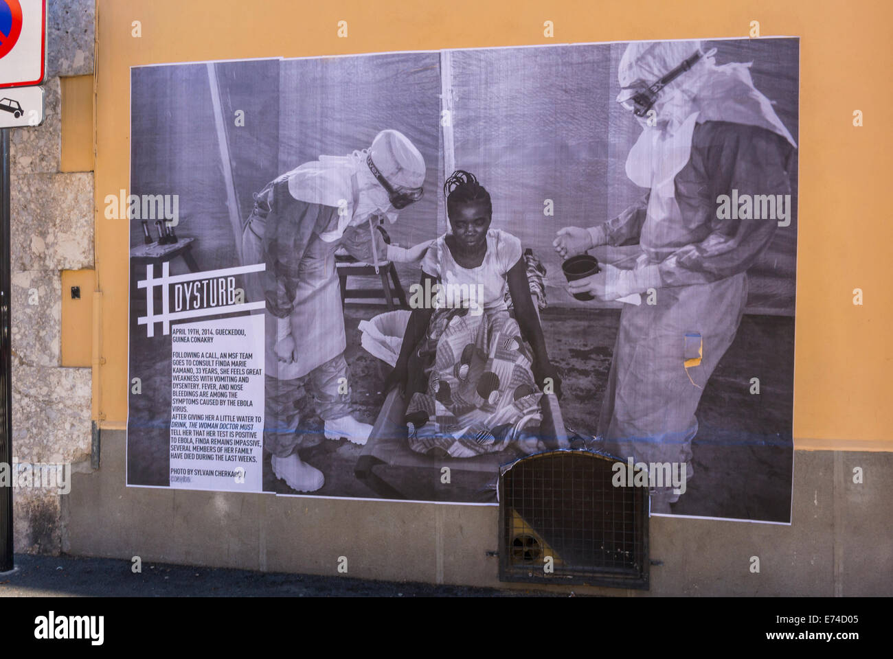 Perpignan, France, Close up, Infectious Diseases, Reportage, 'Visa Pour l'Image' Photojournalism Festival Photography Gallery Exhibition, Outdoor Street Posters on City Wall, art outdoor « Dysturb » Photography Stock Photo