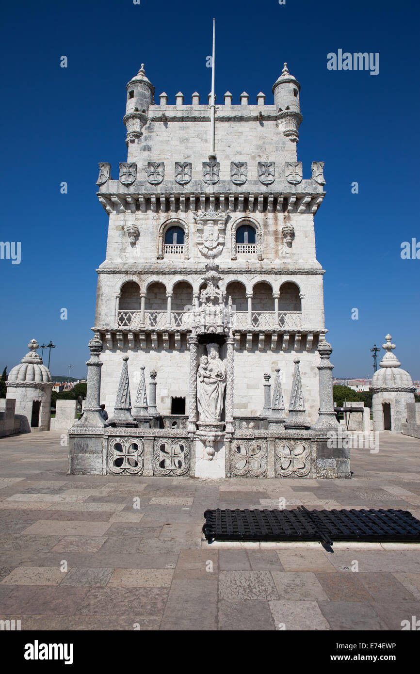 Belem Tower in Lisbon, Portugal. 16th century Portuguese Manueline style architecture. Stock Photo