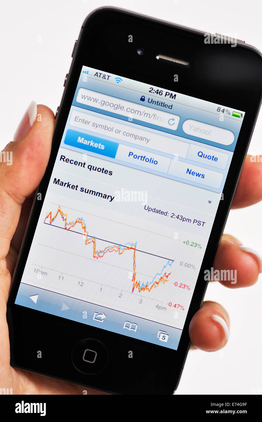 iPhone screen showing stock markets graph Stock Photo