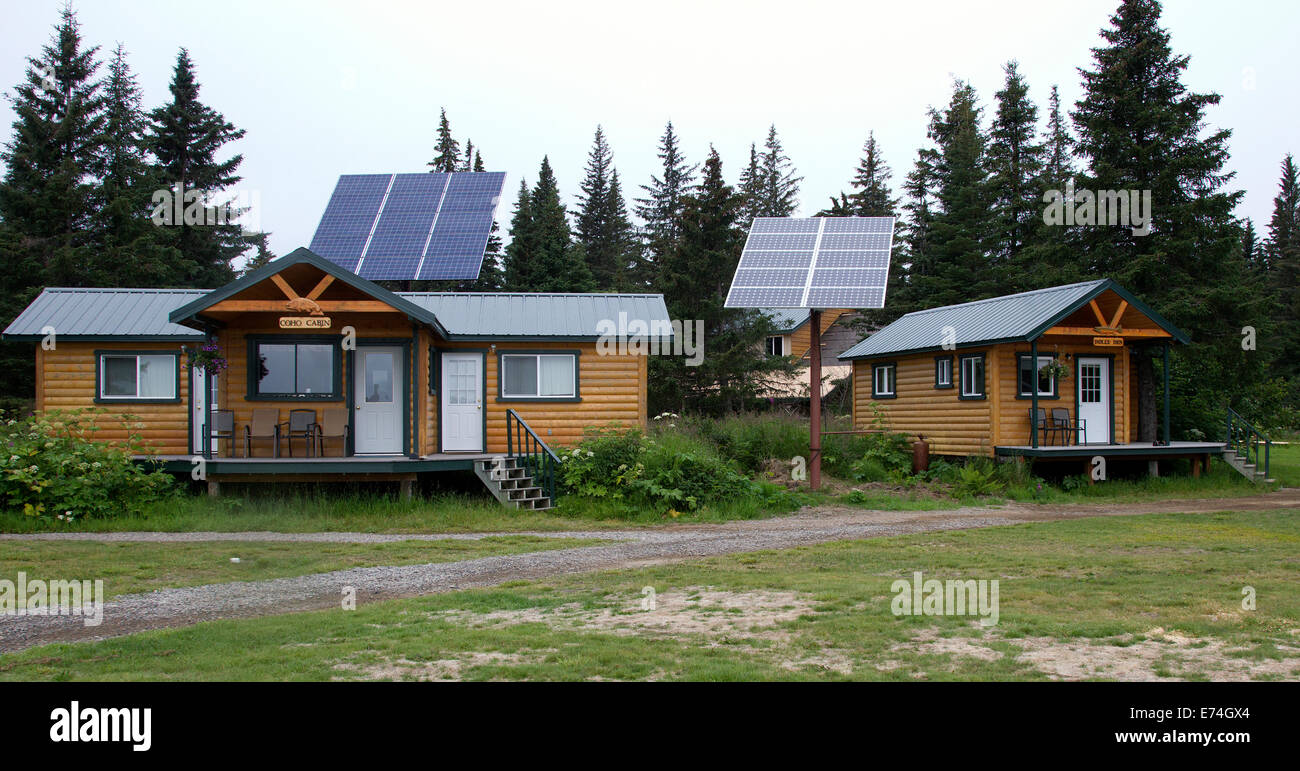 Cabins And Solar Panels Silver Salmon Creek Lodge Alaska Stock
