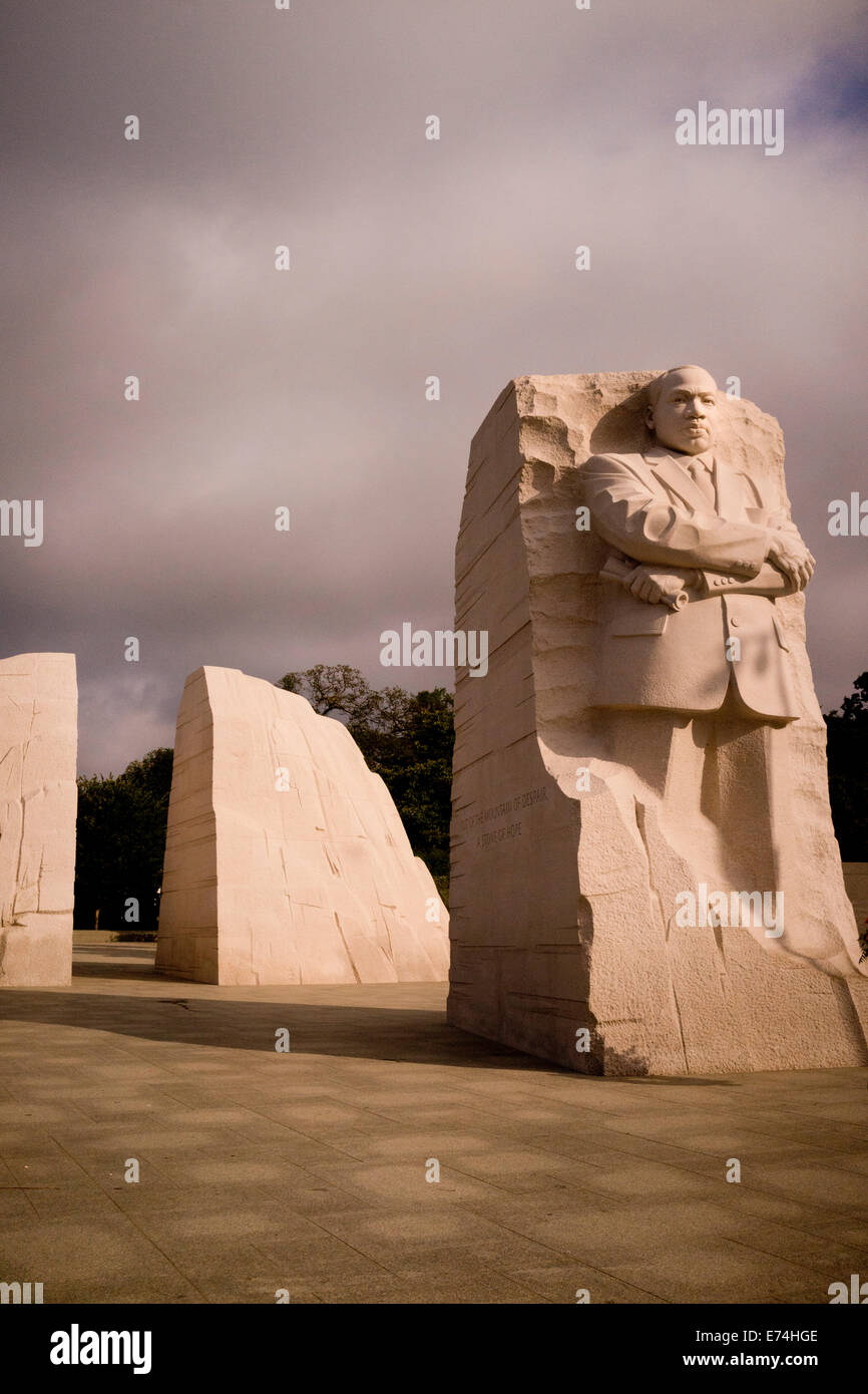 Martin Luther King Memorial in early morning light. Moody, dramatic, color photograph Stock Photo